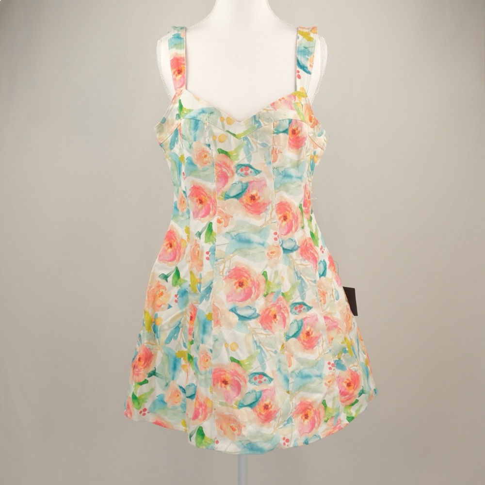 Lulu's Cute Option White Multi Floral Sleeveless Mini Dress, White/Pink/Blue, L
